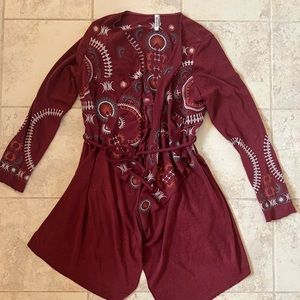 Mondreno Boho-style Embroidered Long Cardigan